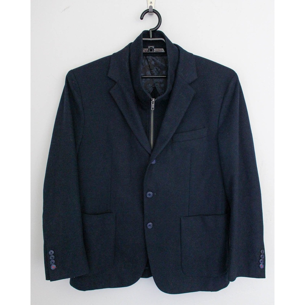 Bugatchi Sport Coat Blazer Jacket Mens 44 Blue Wool Blend Removable Zip Bib